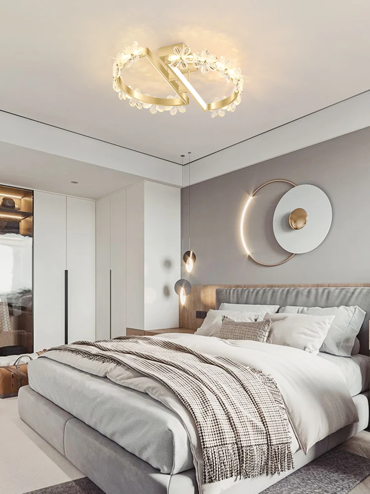 

Postmodern Bedroom Ceiling Lamp Creative Personality Simple Study Lamp Light Luxury Round Warm Romantic LED Crystal Room Lamp