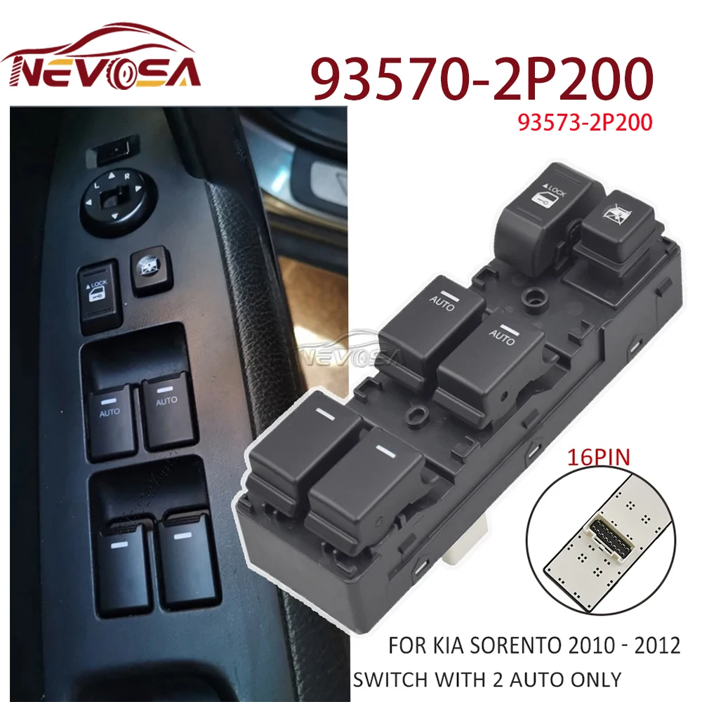 NEVOSA Kia Sorento 용 앞 좌측 드라이버 2010 2011 2012 2013 전력 창 스위치 93570-2P100 93570-2P200 93570-2P100VA