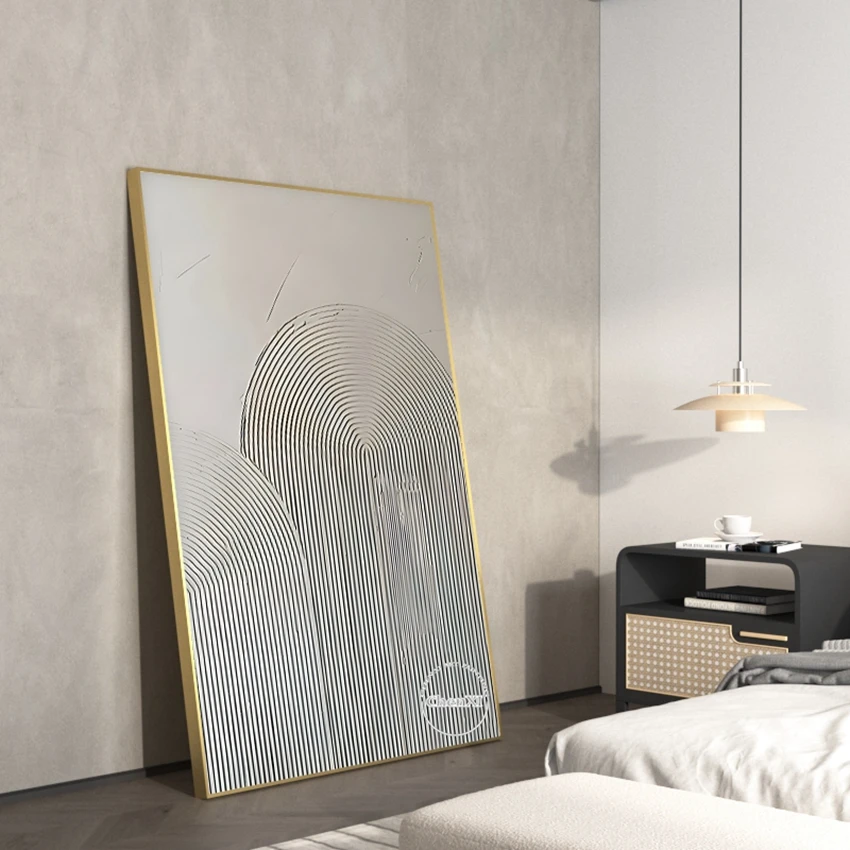 Oil Painting Wall Art Home Decoration Contemporary Hand-painted Abstract White Line Paintings On Canvas Large Bedroom Decoration Unframed