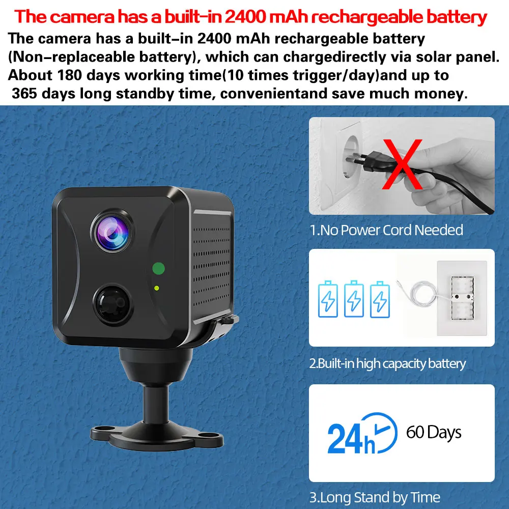 Mini Camera 4G SIM Card 5MP Built in 2400mAh Battery Wireless IP