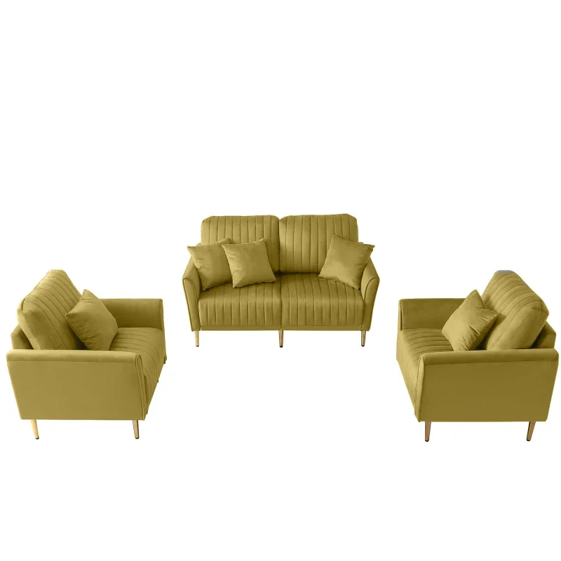 

Contemporary Gold Velvet Loveseat Chair with Gold-Finished Metal Legs, 2-Seat Sofa and 2 Accent Chairs Set for Living Room, Bedr