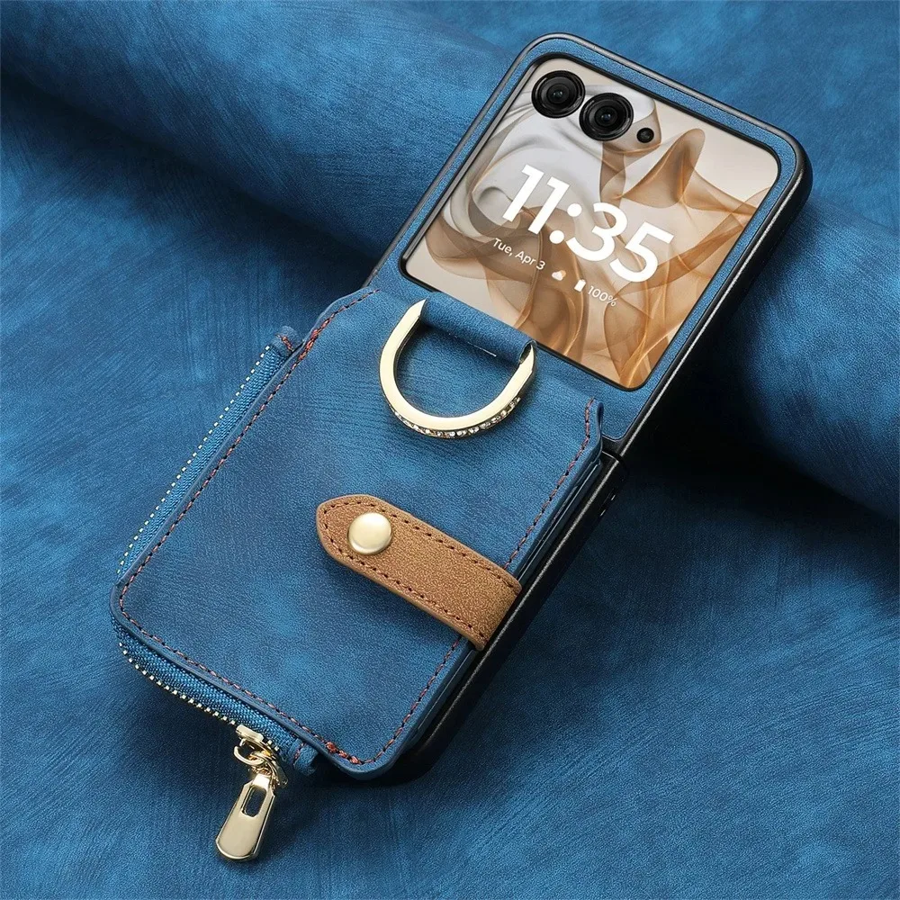 Premium PU Leather Phone Wallet with Card Holder & Ring - Shockproof Protection