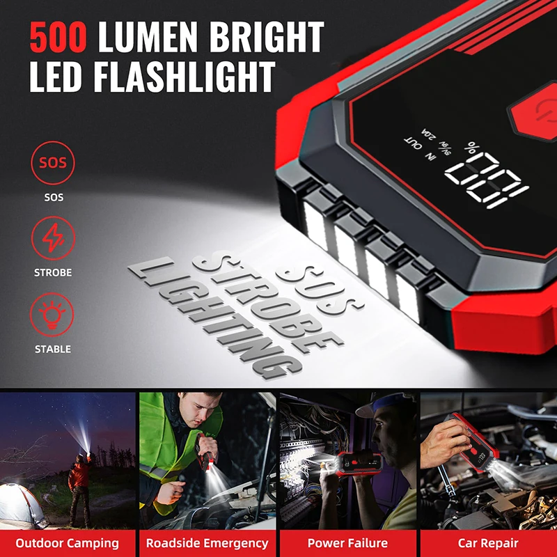 Car Jump Starter 2500A Peak Car Battery Jump Starter Up to 8.0L Gas and 7L Diesel Engine 12V Portable Lithium LED L