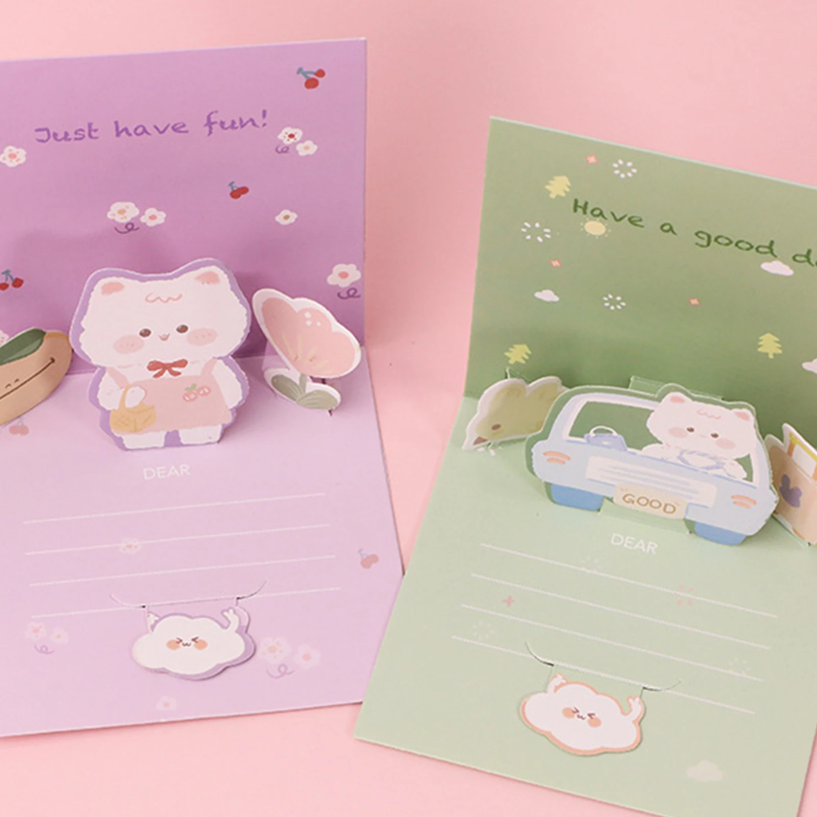 Cute 3D Card Best Wishes Popup Greeting Card for Anniversary Birthday Paper Message birthday cartoon Animal bear cake Paper art