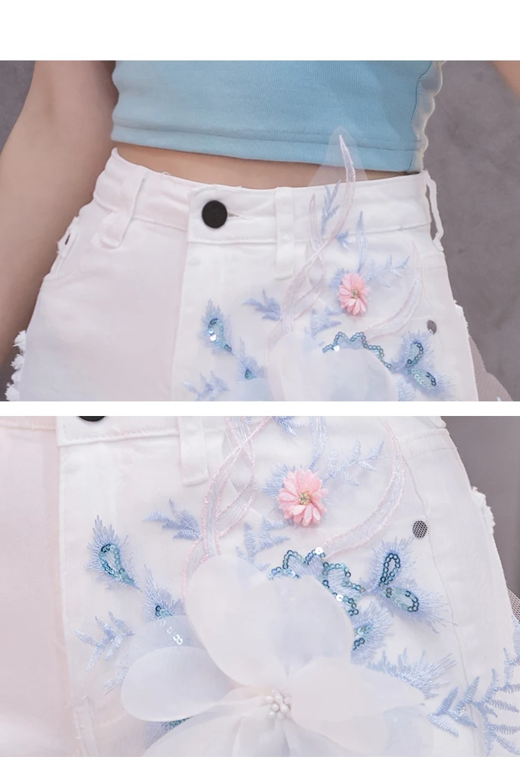 3D Flower Applique High-Waisted Shorts