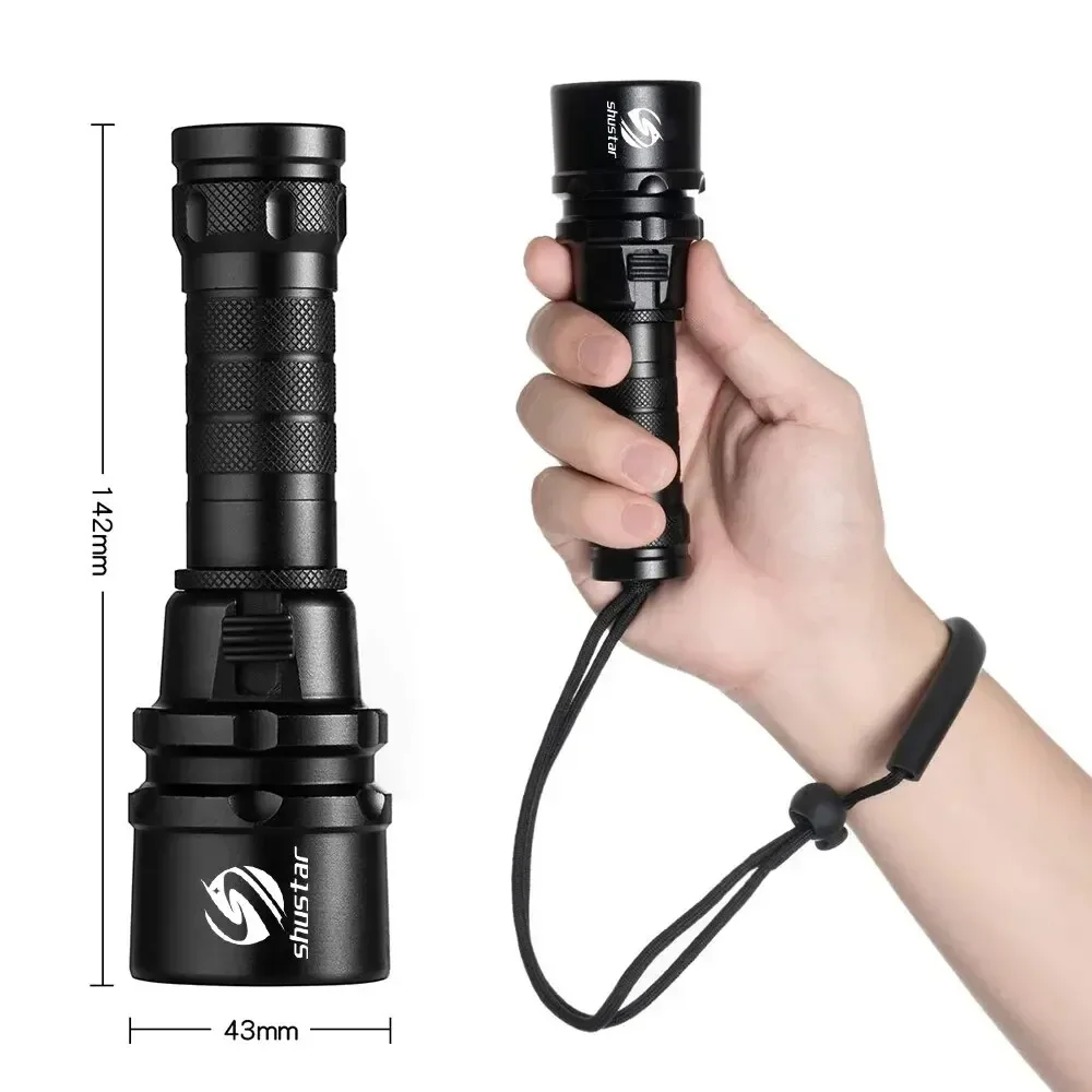 High Power Diving Flashlight IP68 Highest Waterproof Rating Professional Diving Light Powered by 18650 Battery With Hand Rope diving flashlight