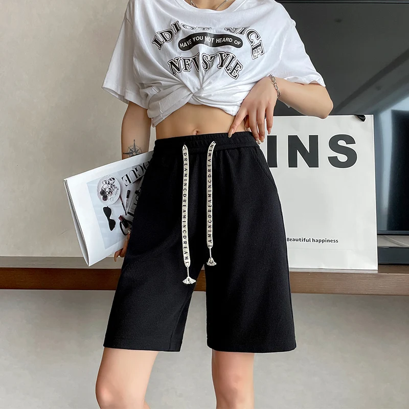 Women Shorts Traf High Waisted Loose Wide Leg Short Pants Women Clothing Booty Shorts Waffle Fabric Y2K Korean Fashion CICHENG