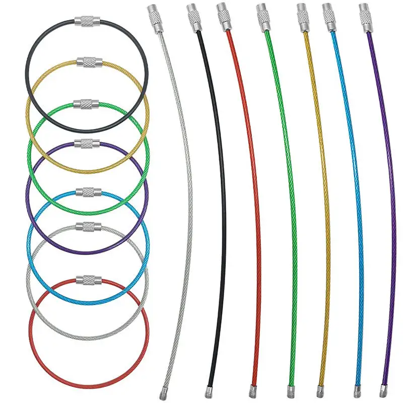 Multi Color Random Stainless Steel Wire Cable Rope Luggage Screw Lock Ring Key Keyring Loop Circle Hang Keychain Chain Tag
