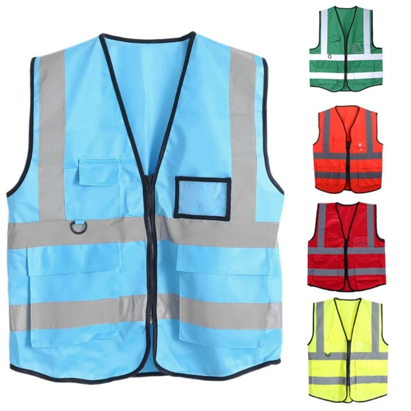 안전 반사 조끼 Hi Vis 실버 스트립 및 지퍼가 있는 높은 가시성 조끼