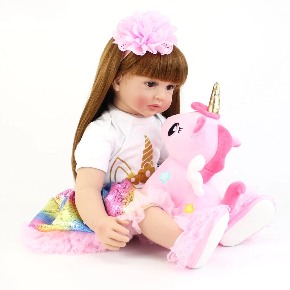 BZDOLL 60cm Lifelike Reborn Toddler Doll 24inch Alive Princess Baby with Unicorn Cloth Body Realistic Bebe Girl Birthday Gift 4