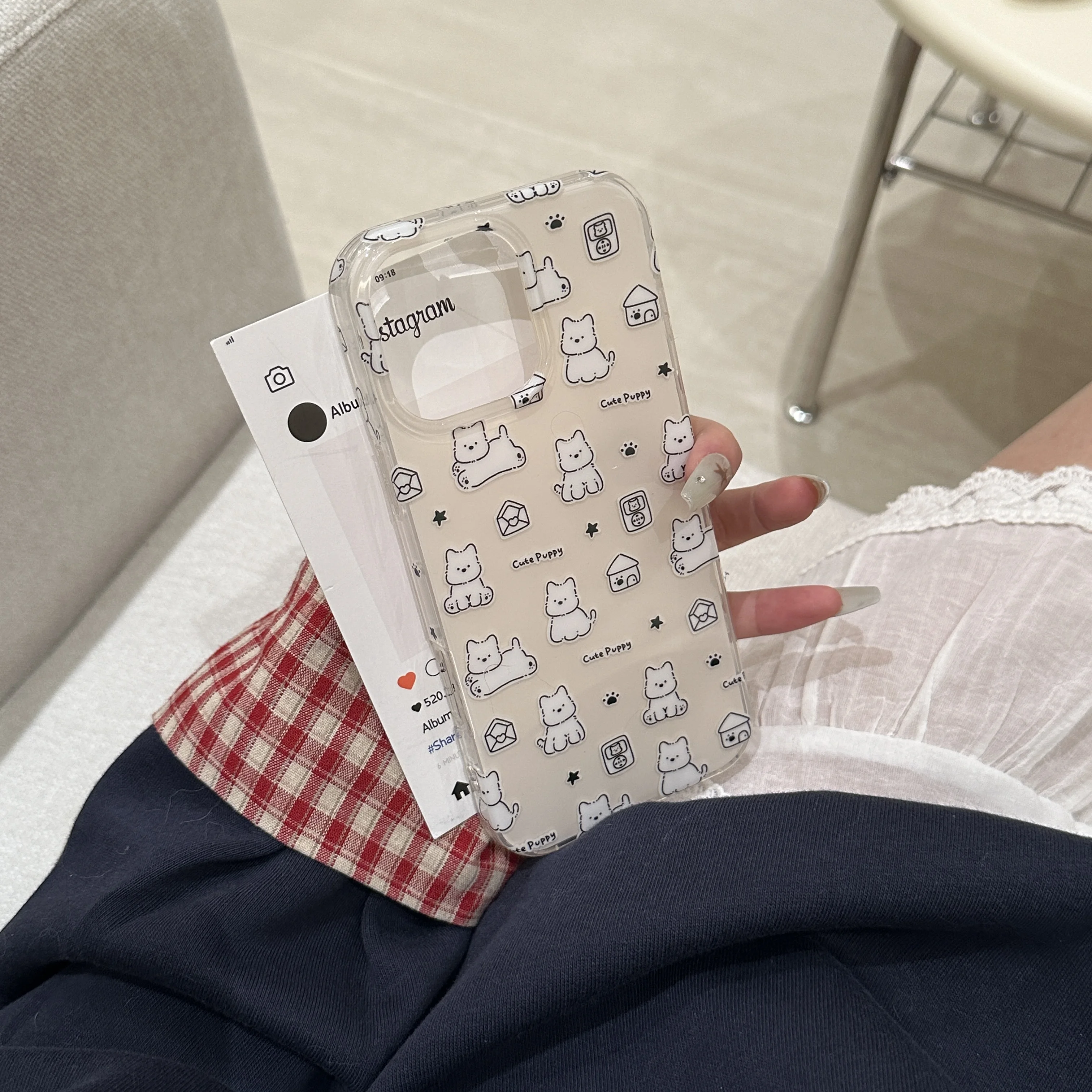 Ins Full Screen Cute Little Dog AndWobble Bracket Phone Case for iPhone 16 15 14 13 Pro Max Back Cover Funda