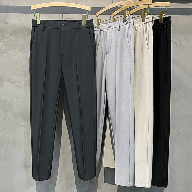 Spring Summer Men Thin Suit Pants Korean Fashion Business Office Streetwear Male Clothing Casual Loose Solid Straight Trousers
