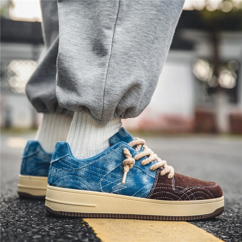Brand Breathable Men's Casual Shoes Washed Denim Trendy Shoes Fashion Retro Low Cut Lace-up Men Designer Shoes Men Sneakers