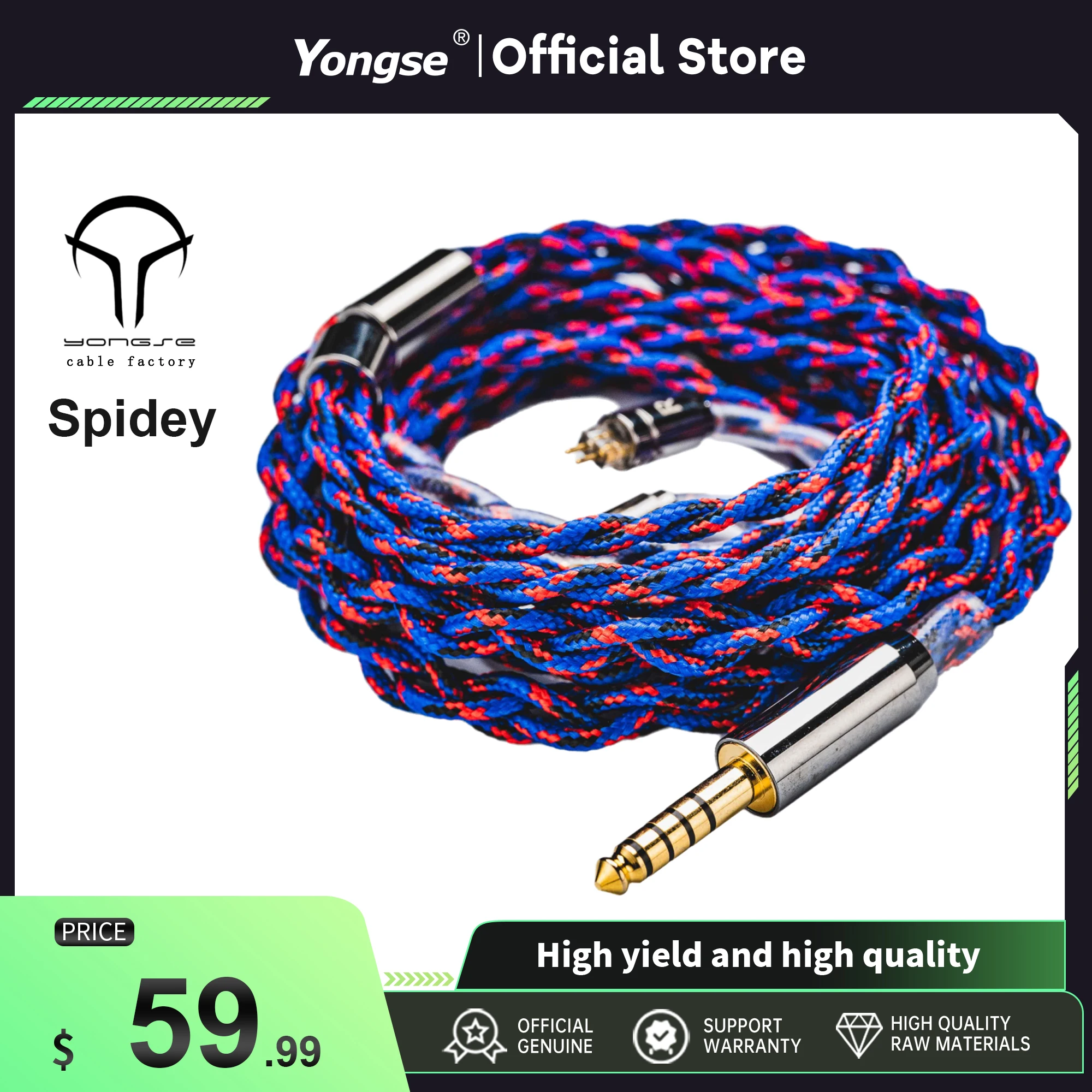 Yongse Spidey New Arrival High Purity 4 Strand 6N Silver-plated Crystal Copper Earphones Upgrade Cable