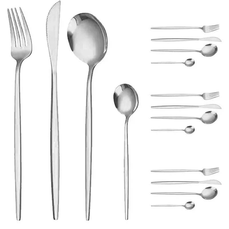 

Dinnerware Set Stainless Steel | Portable Lunch Silverware Set | Polished Utensils Flatware Cutlery High Quality set