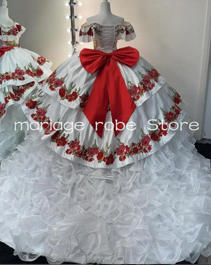 White Mexican Charro Princess Quinceanera Dresse customsized Floral  Applique Corset Ruffles Prom vestido de debutante 15 anos - AliExpress 320