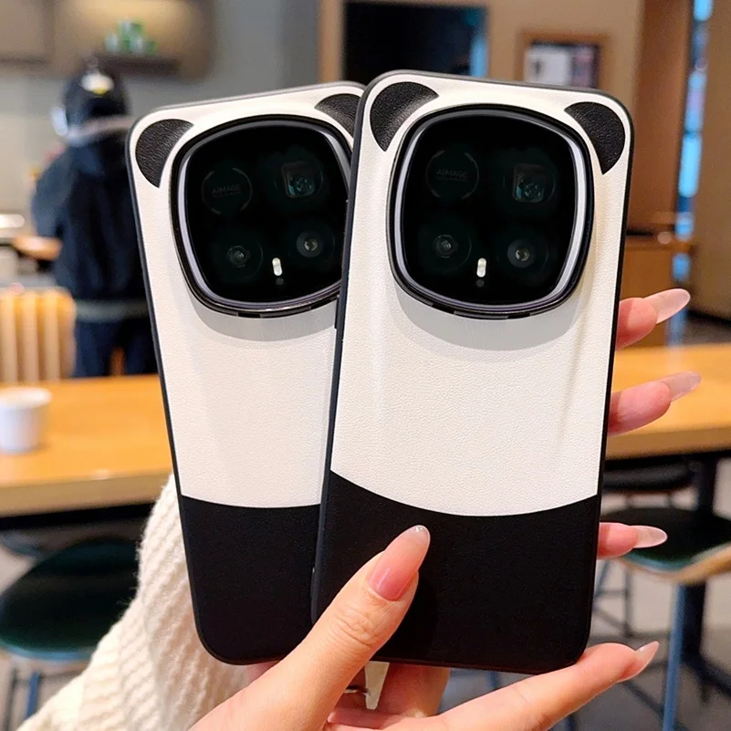 Cute Panda Leather Ring Case with Camera Protection