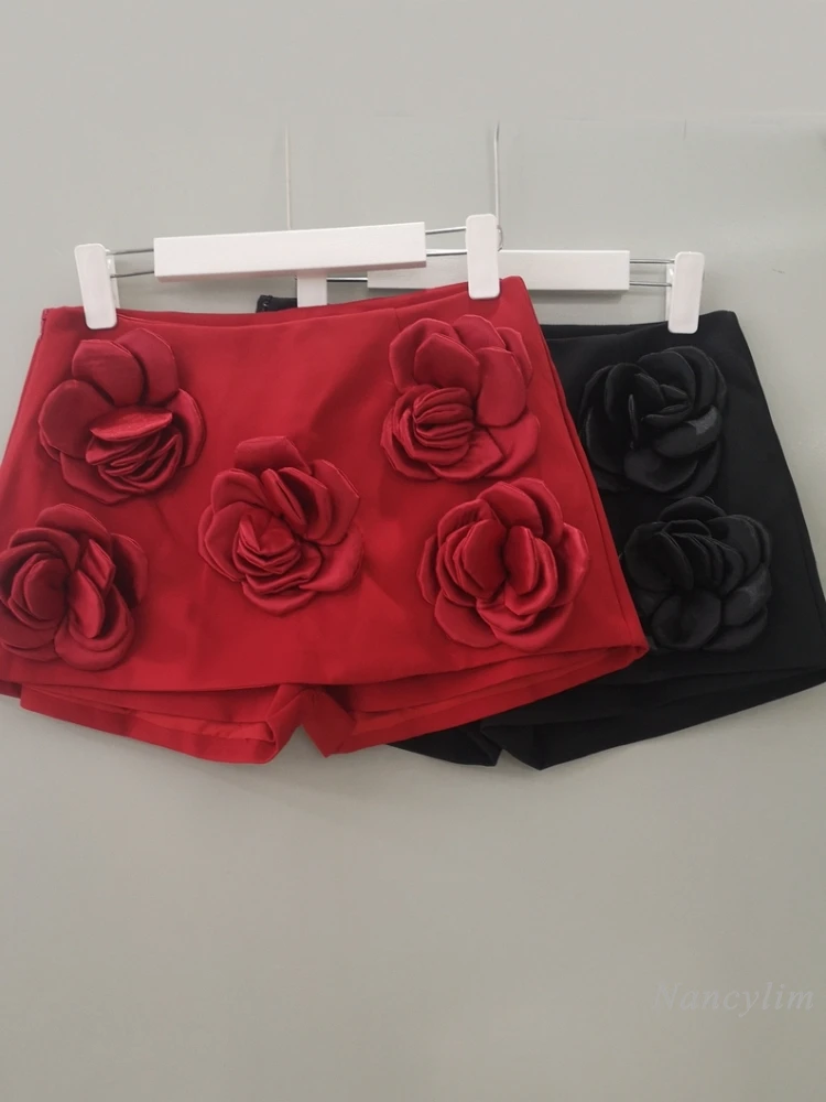 high-end-high-luxury-floral-shorts-for-women-2024-spring-new-heavy-industry-three-dimensional-rose-flower-mini-skirt-shorts