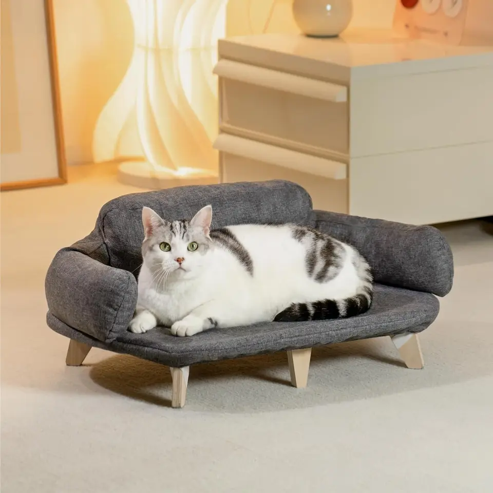 Cat Sofa Bed MEWOOFUN Fluffy Cat Couch Mini Sofa Bed With