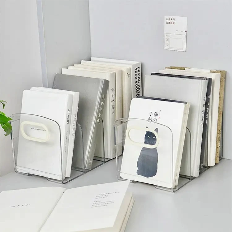 Desktop Bookshelf Transparent Acrylic Office Desk Organizer Pencil Holder Book Organizer Storage Rack Book Stand Divider
