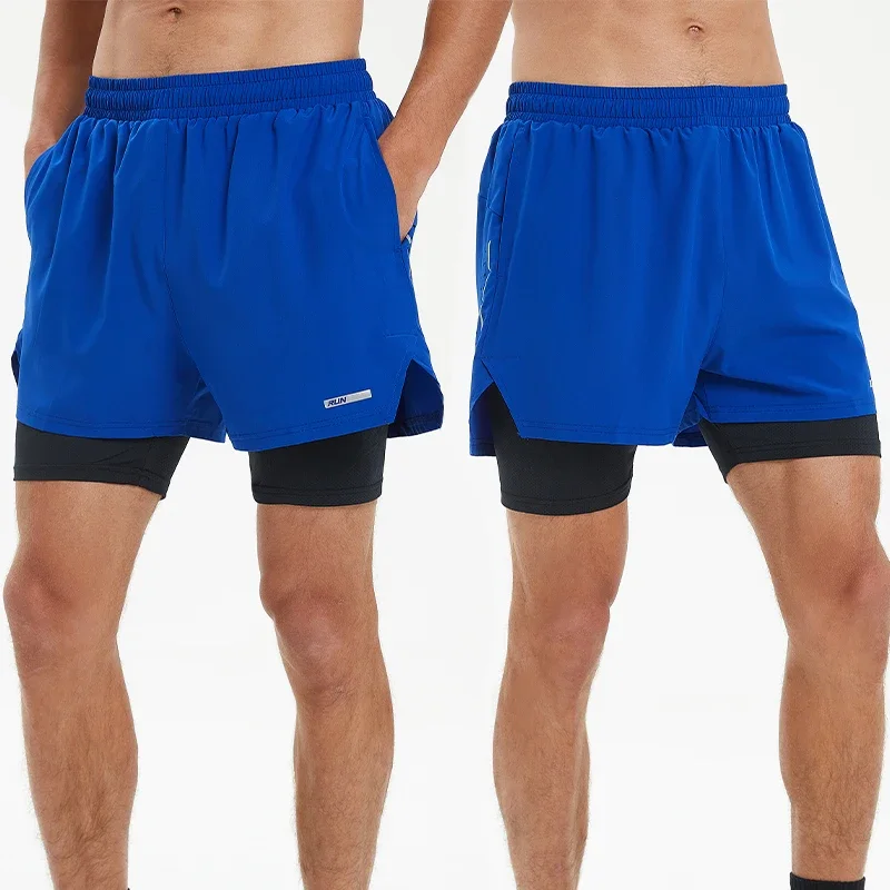 Men Summer Swim Shorts Sportswear 2 in 1 Compression Jogging Short Beach Casual Pants Double-deck Bottoms with Zipper Pockets 4