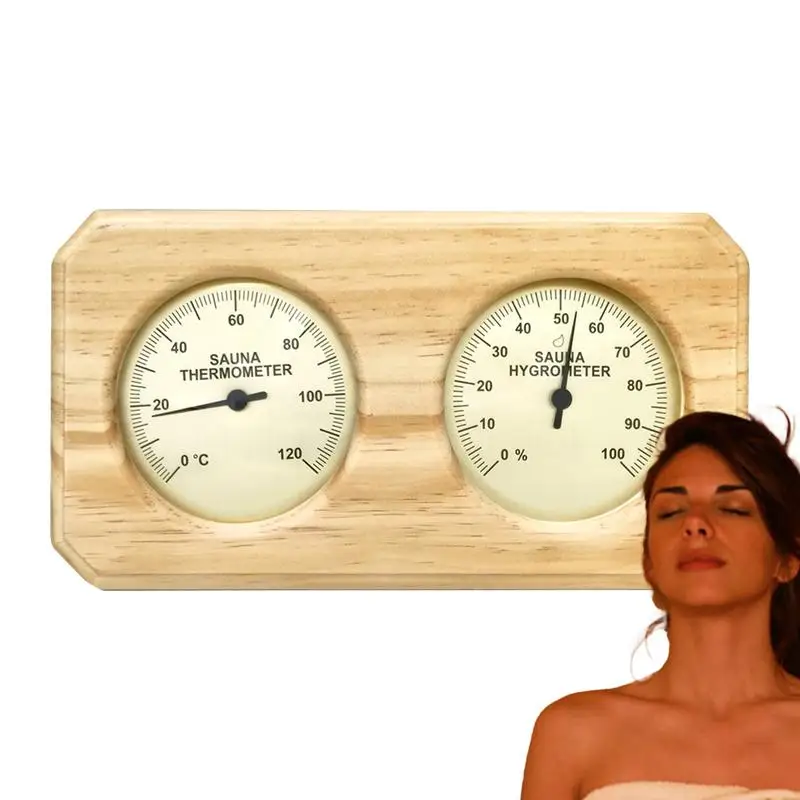 

Wood Sauna Thermometer Hygrometer 2 In 1 Sauna Room Humidity Temperature Gauge Double Dial Pointer Type Temperature Guage meter