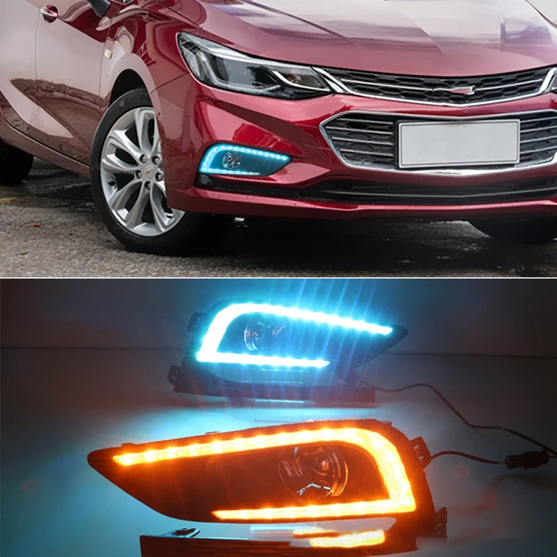 

2Pcs LED Daytime Running Light Fog Lamp 12V DRL With Turn Signal And Night Blue Light For Chevrolet Cruze 2016 2017