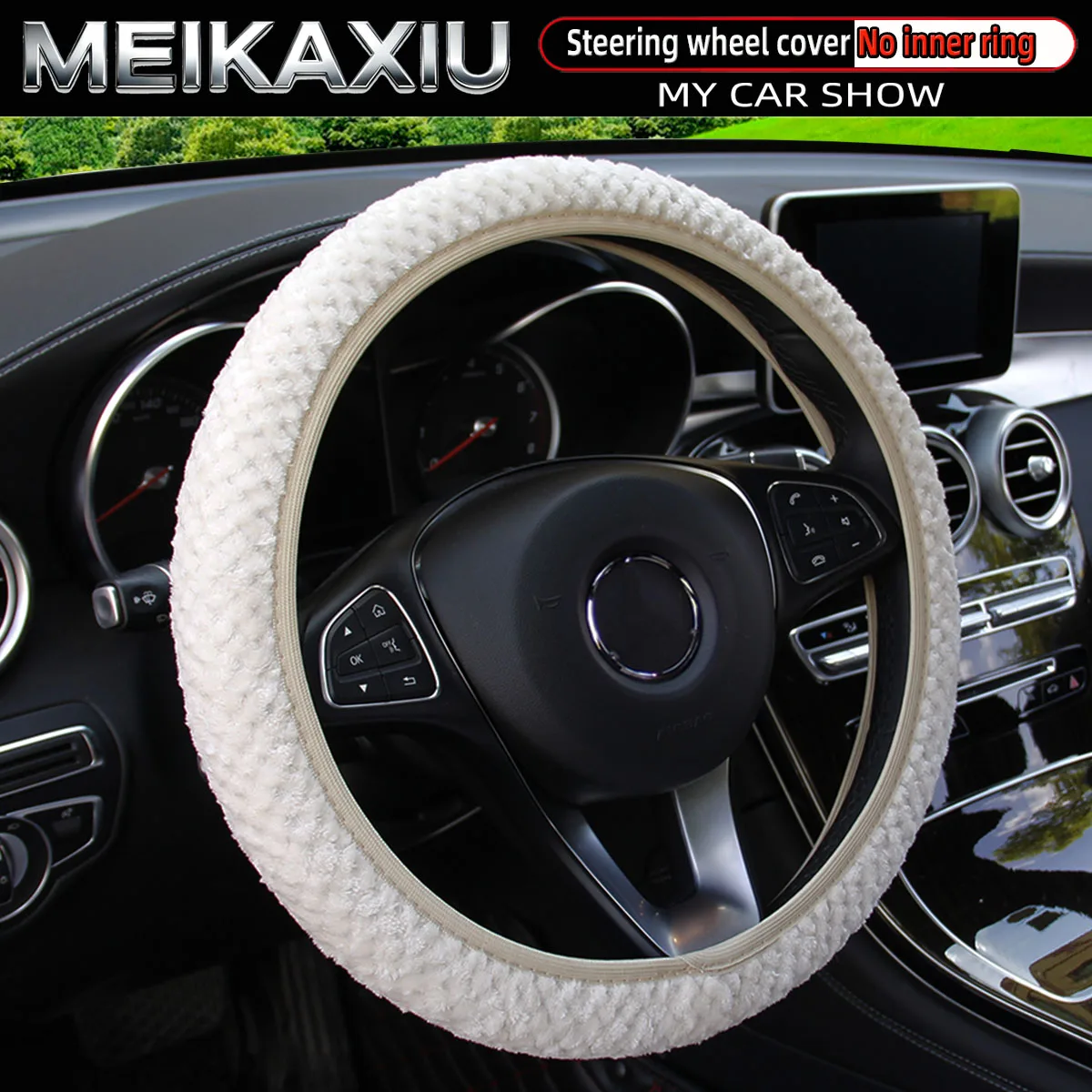 Women's Winter Plush Steering Wheel Cover Image 4