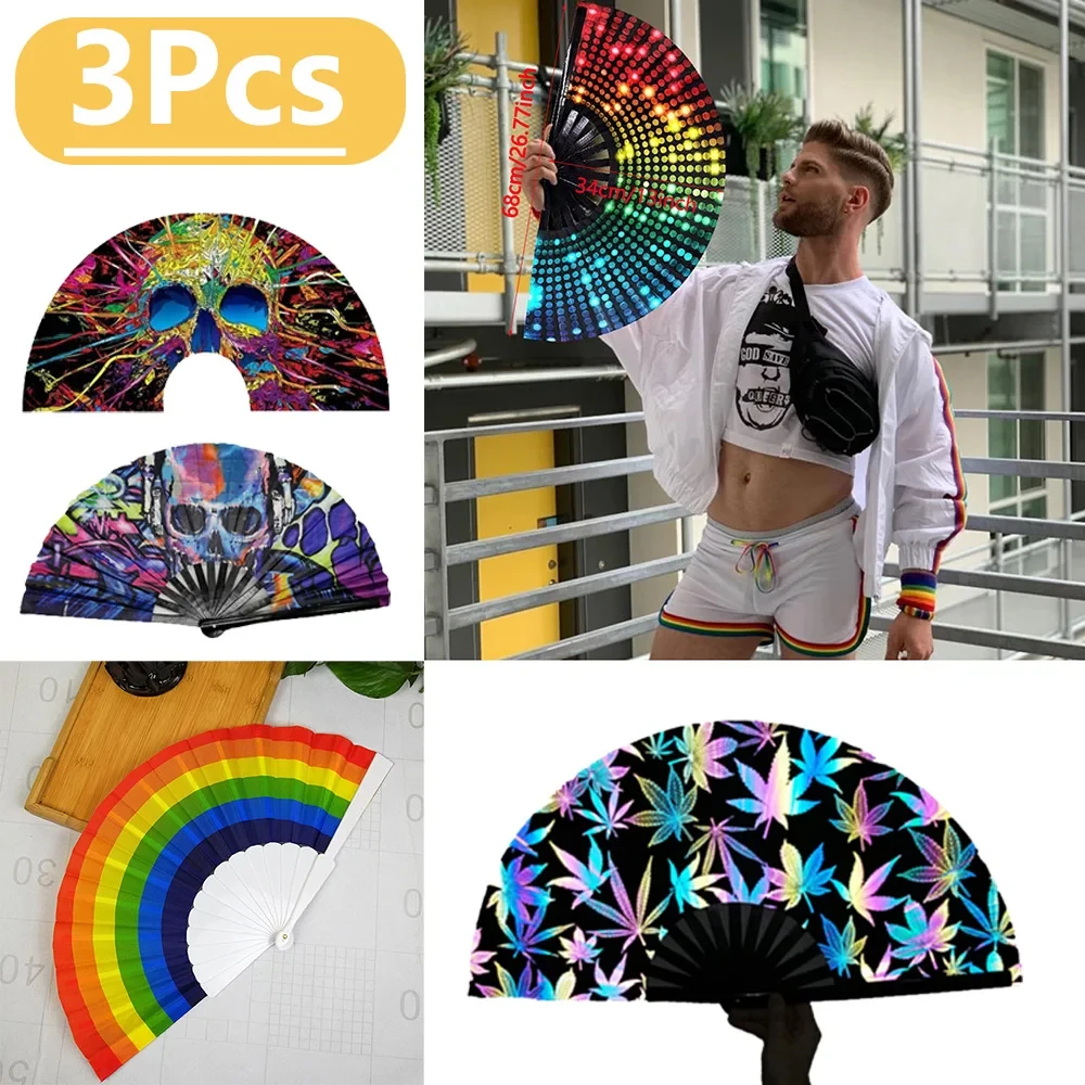 1-3Pcs Large Folding Hand Rave Fan Chinese Art Craft Gift Wedding Dance  Rainbow Hand Fan Festival Party Fan Home Decor Drag - AliExpress