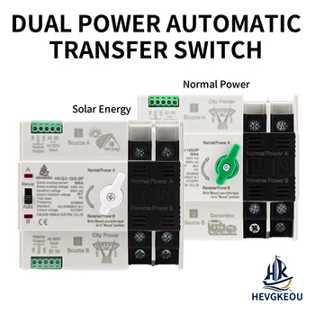Interruttore di Trasferimento Automatico ATS 125A 2P per Inverter Solare Fotovoltaico, Alimentazione di Backup AC230V, Commutatore di Alimentazione Duale su Guida DIN