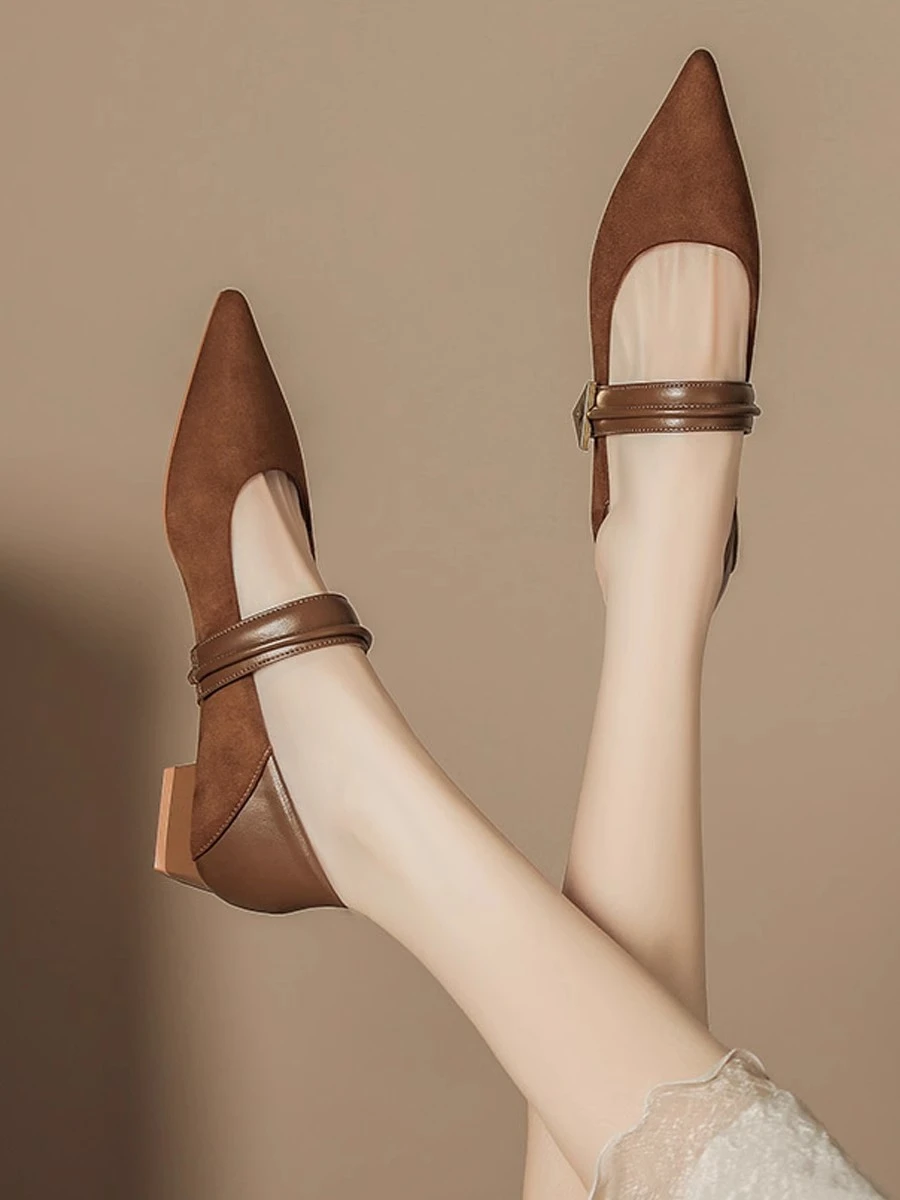 Aphixta Hot Sale 2cm Black Faux Suede Women's Loafers Pointed Toe Shoes for Women 2025 Spring British Buckle Casual Flats Shoes