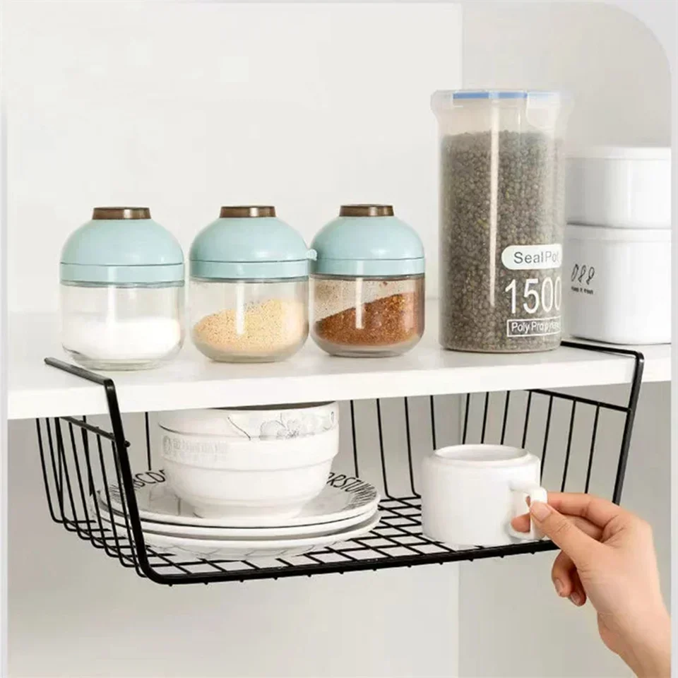 

Storage Baskets Hanging Net Basket Home Iron Material Large Capacity Hanging Under Cabinet or Wall Wardrobe Kitchen Storage