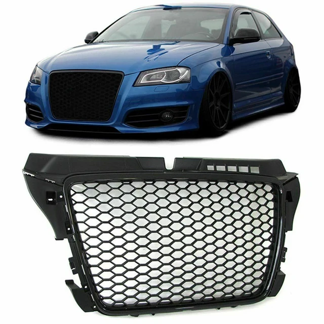 Rs3 Style Front Sport Hex Mesh Honeycomb Hood Grill Gloss Black