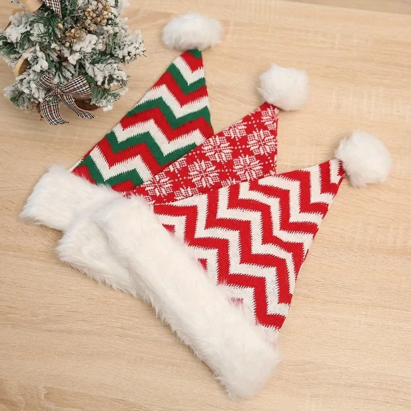 1PC New Christmas Hat, Thickened Version, Striped Santa Hat, Unisex, Fashionable Winter Warm Hat, Christmas Decoration