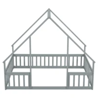 Twin Wood House-Shaped Floor Bed with Fence, Guardrails 2
