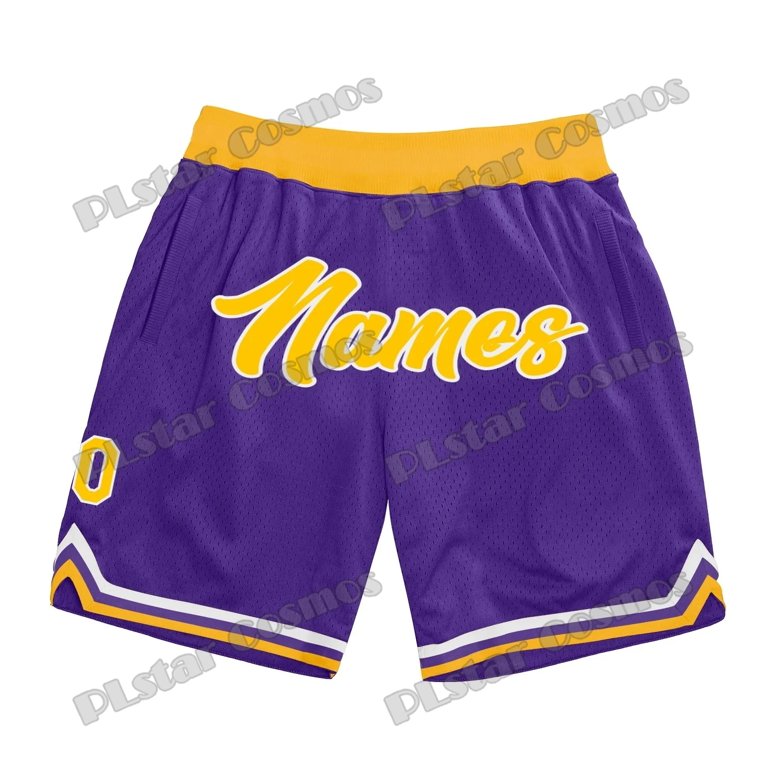 

Custom Name and Number Purple Gold-White Basketball Shorts 3D Printed Men Youth Summer breathable mesh Sports Shorts LQD04