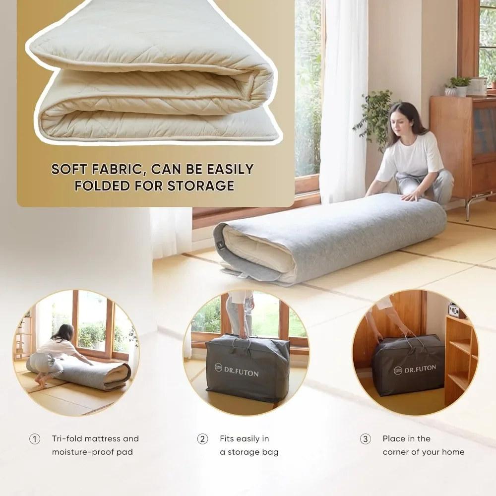 Japanese Floor Futon Mattress Traditional Cotton Shikibuton Foldable Roll Up Bed Queen 4