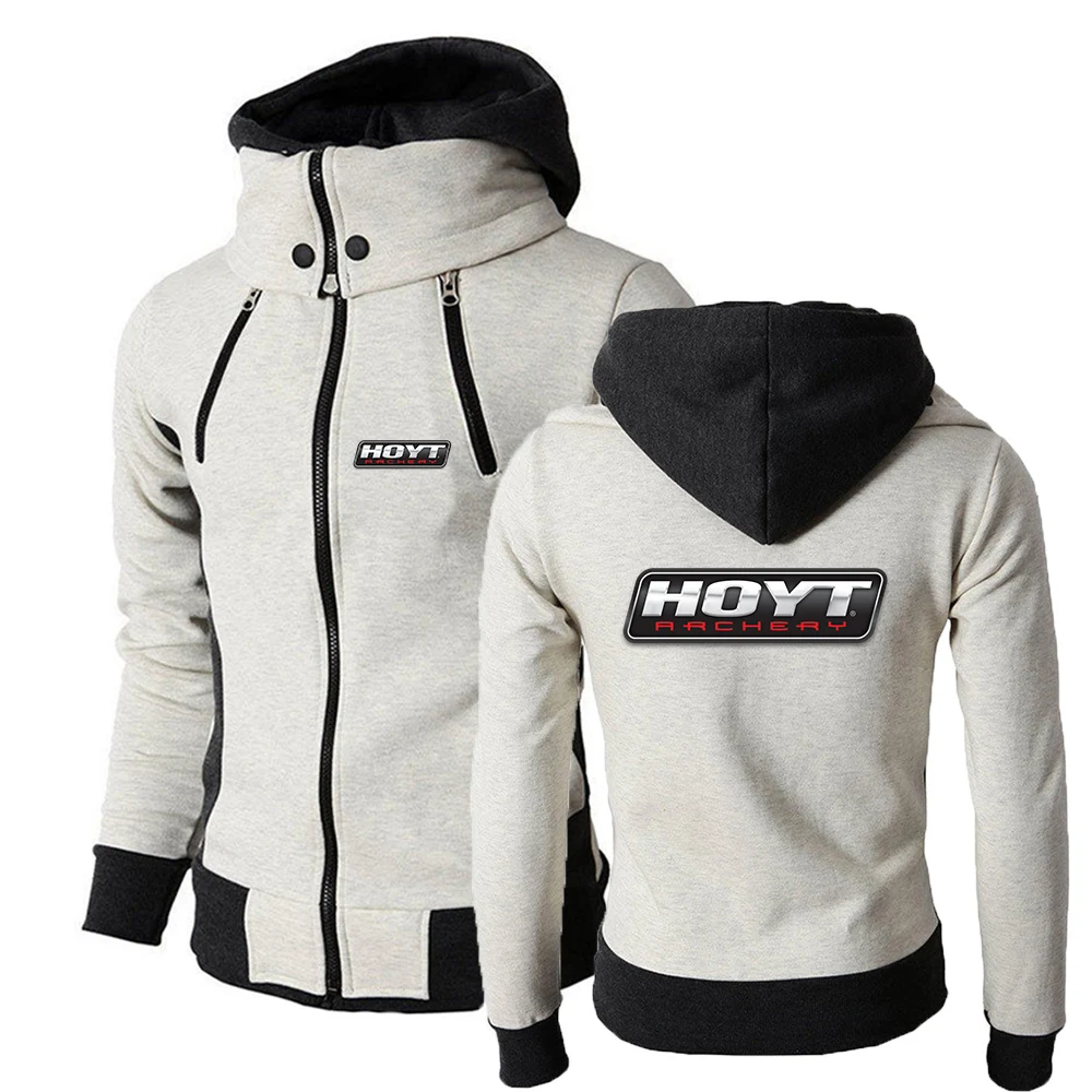2023 Hoyt Archery New Autumn Winter Solid Color Hoodie Double Zipper Design Hooded Sweatshirt Long Sleeve Sports Sweater Tops
