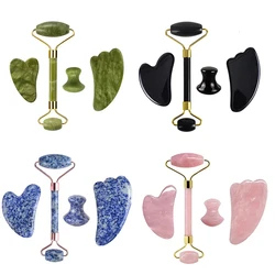 2/3/4pcs Natural Rose Quartz Obsidian Jade Roller Gua Sha Stone Set Gouache Scraper Facial Lifting Anti-Wrinkle Skin Care Tools