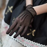 Girls Lolita Lace Hollow Out Gloves Women Ceremony Etiquette Mesh Thin Mittens Gothic Punk Sexy Glove Black White Soft Elastic - Image 6