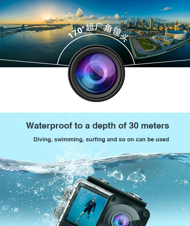 Sd778f49153d449ca906d5146687efed1k Action Camera Ultra HD 4K/30fps WiFi 2.0-inch 170D Underwater Waterproof Helmet Video Recording Cameras Sport Cam