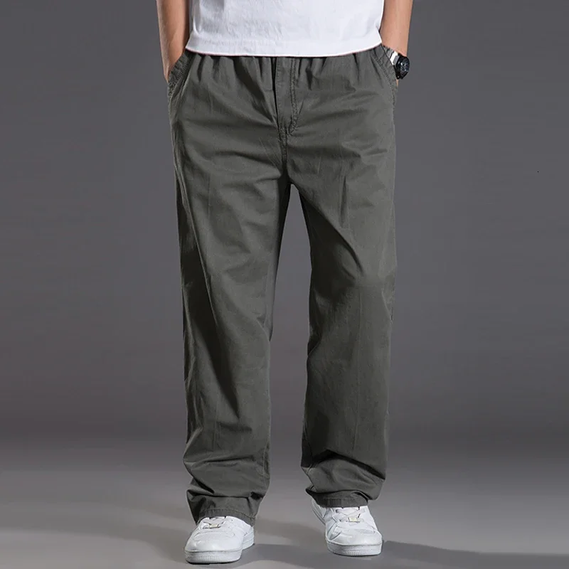 Mens Casual Cargo Cotton Pants Pocket Loose Straight Pants Elastic Work Trousers Brand Fit Joggers Male Super Large Size 6XL cotton work pants,military cargo pants,casual tooling pants,cargo pants