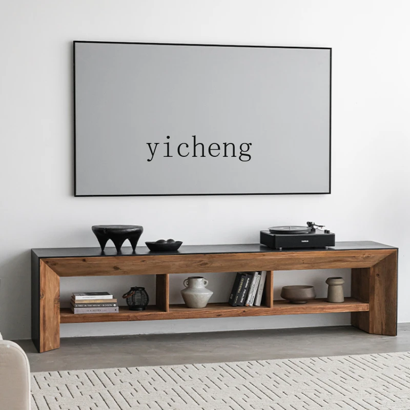 

ZC Retro TV Cabinet Simple Living Room Home Solid Wood Black Log Storage Floor Cabinet