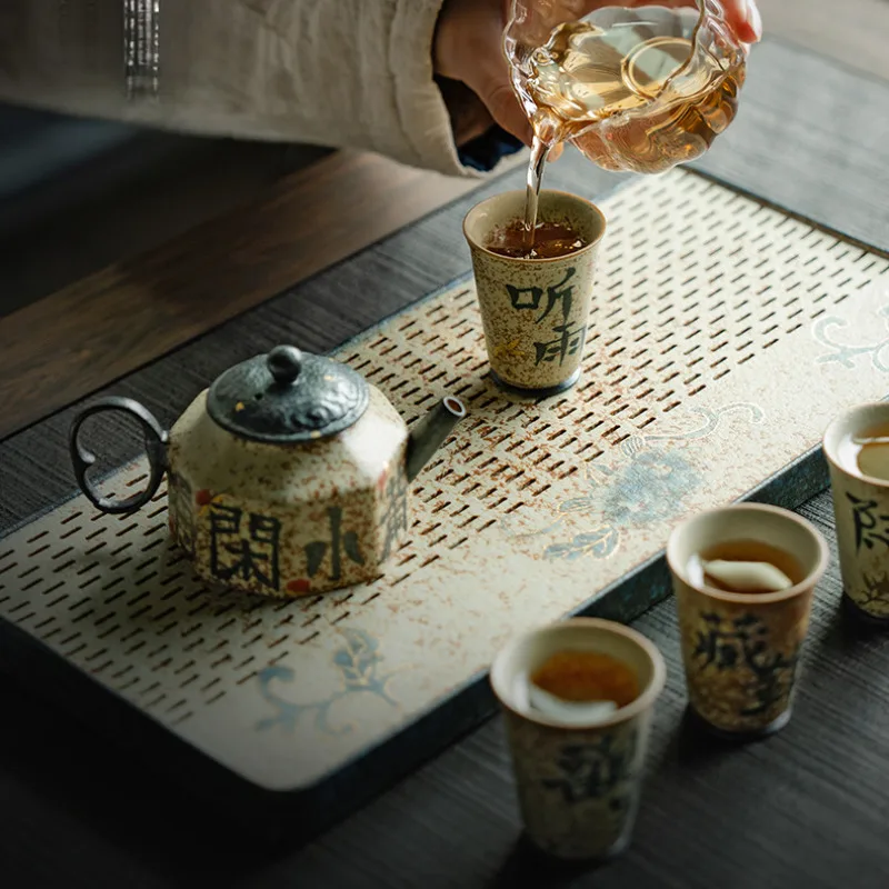 45ml Blue And White Flint Red Ceramic Tea Cup Hand Written Calligraphy Single Master's Cup Small Smelling Fragrant Mug Tea Pair