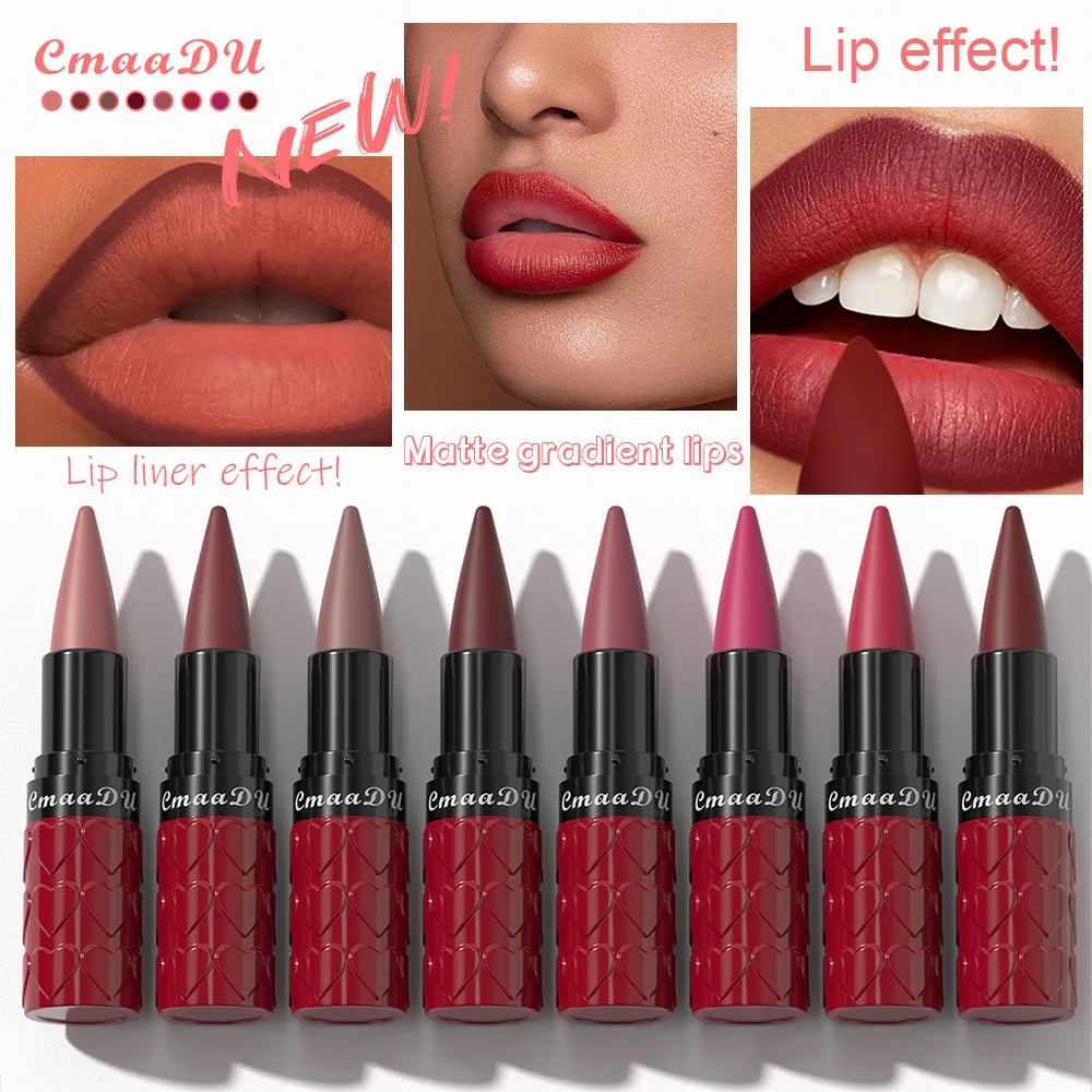 New Velvet Matte Lipstick Pencil Waterproof Lasting Sexy Nude Red Brown Lipstick Non-sticky Cup Solid Lip Gloss Lip Liner Makeup_voghion.com