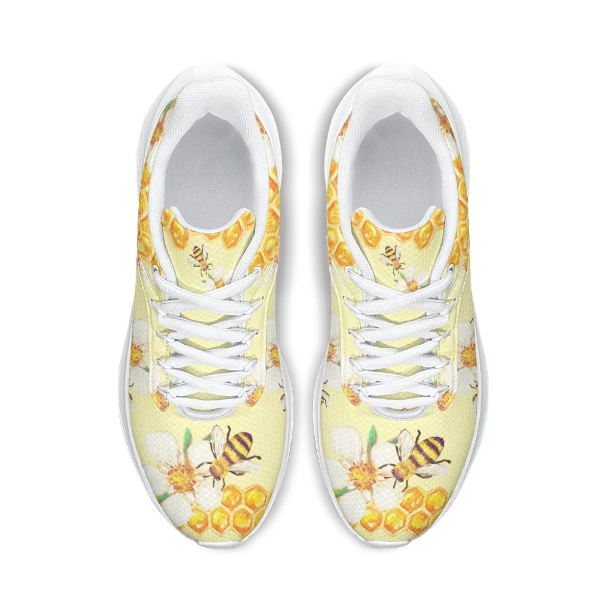 New Honey Bee Cartoon Pattern Spring Autumn Sneakers Outdoor Travel Dirt Resistant Sport Shoes Mesh Shock Absorbing Footwear DIY