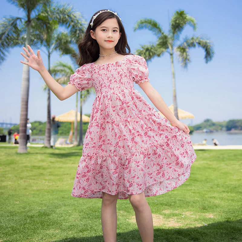 2024 New Fashion Summer 2 3 4 6 8 10 12 Years Children Short Sleeve Full  Print Floral Flower Cotton Dresses For Baby Kids Girls - AliExpress