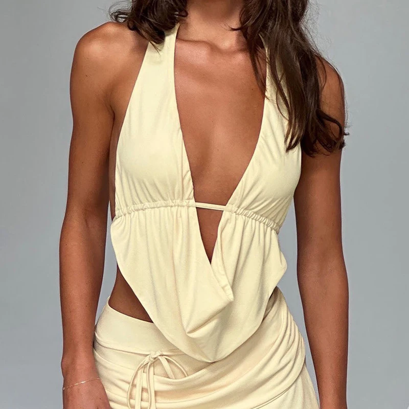 Spring summer Europe and the United States cross-border women's halter strap sexy halter sleeveless vest slim top