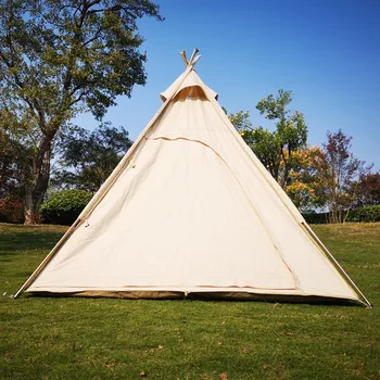Outdoor Three Season Cotton Canvas Camping Pyramid Tent Adult Teepee Tent Indian Tipi Tent for 1~2 Person 2
