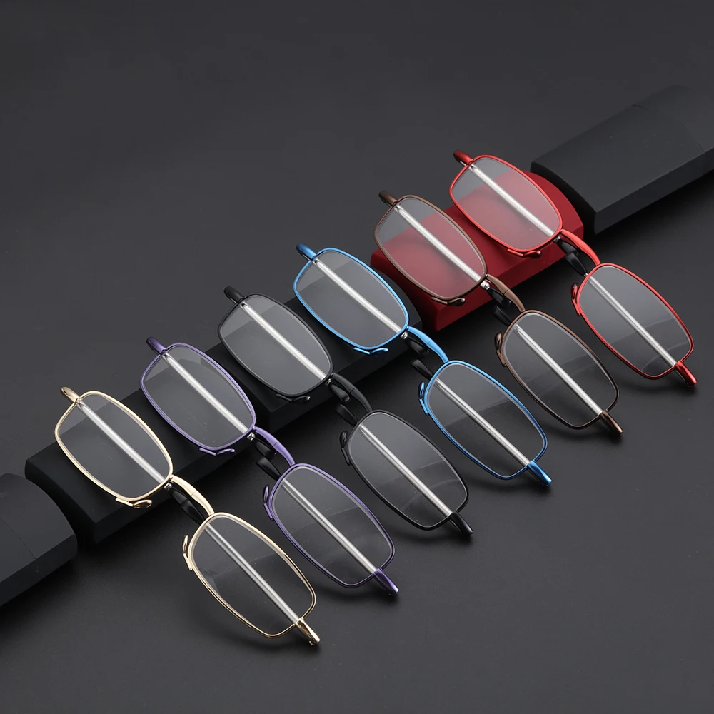 Hot Fashion Mini Design Reading Glasses Men Women Folding Small Glasses Frame Black Metal Glasses With Original Box Portable 6